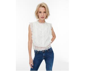 Spitzenshirt ONLY "ONLKARO - Spitzentop mit Stehkragen für elegante Looks", Damen, Gr. XL, weiß (cloud dancer), Web, Obermaterial: 44% Nylon, 37% Baumwolle, 17% Viskose, 2% Lyocell, unifarben, kurz, h