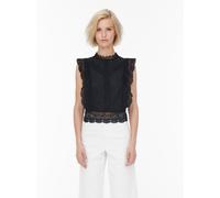 Spitzenshirt ONLY "ONLKARO - Spitzentop mit Stehkragen für elegante Looks", Damen, Gr. XS, schwarz, Web, Obermaterial: 44% Nylon, 37% Baumwolle, 17% Viskose, 2% Lyocell, unifarben, kurz, hoch geschlos
