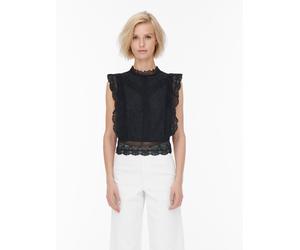 Spitzenshirt ONLY "ONLKARO - Spitzentop mit Stehkragen für elegante Looks", Damen, Gr. XS, schwarz, Web, Obermaterial: 44% Nylon, 37% Baumwolle, 17% Viskose, 2% Lyocell, unifarben, kurz, hoch geschlos