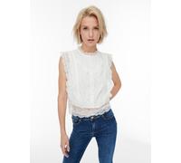Spitzenshirt ONLY "ONLKARO - Spitzentop mit Stehkragen für elegante Looks", Damen, Gr. XS, weiß (cloud dancer), Web, Obermaterial: 44% Nylon, 37% Baumwolle, 17% Viskose, 2% Lyocell, unifarben, kurz, h