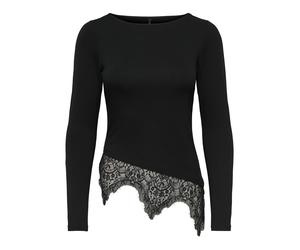 Spitzenshirt ONLY "ONLLAILA L/S LACE MIX TOP JRS NOOS", Damen, Gr. M, schwarz, Jersey, Obermaterial: 94% Viskose, 6% Elasthan, unifarben, regular fit normal, U-Boot-Ausschnitt, Shirts, Viskosemischung