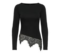 Spitzenshirt ONLY "ONLLAILA L/S LACE MIX TOP JRS NOOS", Damen, Gr. XL, schwarz, Jersey, Obermaterial: 94% Viskose, 6% Elasthan, unifarben, regular fit normal, U-Boot-Ausschnitt, Shirts, Viskosemischun