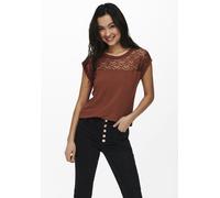 Spitzenshirt ONLY "ONLNICOLE LIFE S/S MIX TOP NOOS JRS", Damen, Gr. L (40), braun (henna), Jersey, Obermaterial: 100% Viskose, unifarben, figurbetont normal, Rundhals, Shirts (74395721-L) henna