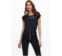 Spitzenshirt ONLY "ONLNICOLE - Spitzendetails für eleganten Auftritt im Alltag", Damen, Gr. XS (34), blau (night sky), Jersey, Obermaterial: 100% Viskose (LENZING™ ECOVERO™), unifarben, figurbetont no