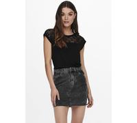 Spitzenshirt ONLY "ONLNICOLE - Spitzendetails für eleganten Auftritt im Alltag", Damen, Gr. XS, schwarz, Jersey, Obermaterial: 100% Viskose (LENZING™ ECOVERO™), unifarben, figurbetont normal, Rundhals