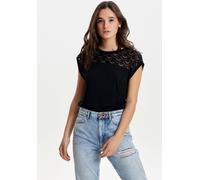 Spitzenshirt ONLY "ONLNICOLE - Spitzendetails für eleganten Auftritt im Alltag", Damen, Gr. XXL, schwarz, Jersey, Obermaterial: 100% Viskose (LENZING™ ECOVERO™), unifarben, figurbetont normal, Rundhal