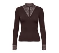 Spitzenshirt ONLY "ONLTILDE L/S HIGH NECK LACE TOP JRS", Damen, Gr. S, chocolate torte, Jersey, Obermaterial: 95% Viskose, 5% Elasthan, unifarben, normal, hoch geschlossener Ausschnitt, Spitze, Shirts