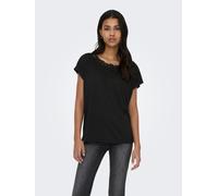 Spitzenshirt ONLY "ONLWINNIE S/S TOP CS JRS", Damen, Gr. XS, schwarz, Jersey, Obermaterial: 100% Polyester, unifarben, regular fit normal, Rundhals, Shirts, Polyester, regular fit (95693015-XS) schwar