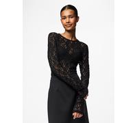 Langarmshirt PIECES "PCHAZEL LS LACE TOP NOOS" Gr. XS (34), schwarz, Damen, Jersey, Obermaterial: 98% Polyamid, 2% Elasthan, unifarben, Shirts (70005469-XS) schwarz