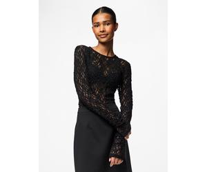 Spitzenshirt PIECES "PCHAZEL LS LACE TOP NOOS", Damen, Gr. XS, schwarz, Spitze, Obermaterial: 98% Polyamid, 2% Elasthan, unifarben, normal, Rundhals, Shirts, Materialmix (70005469-XS) schwarz