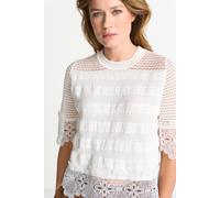 Spitzenshirt RICHROYAL, Damen, Gr. S, pearl weiß, Single Jersey, Obermaterial: 100% Baumwolle, unifarben, regular fit taillenbedeckt, Rundhals, eingesetzt Spitzenkante, Shirts, Regular fit mit Spitzen