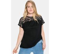 Spitzenshirt SHEEGO "Spitzenshirt", Damen, Gr. 40/42, schwarz, 100% Viskose, unifarben, Rundhals, Shirts (39298436-40) schwarz