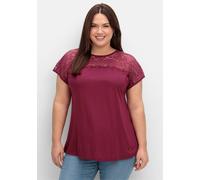 Spitzenshirt SHEEGO "Spitzenshirt", Damen, Gr. 48/50, lila (beere), 100% Viskose, unifarben, Rundhals, Shirts (54520349-48) beere