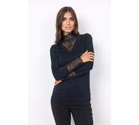 Spitzenshirt SOYACONCEPT "SC-MARICA 20", Damen, Gr. S, schwarz, Jersey, Obermaterial: 93% Lyocell, 7% Elasthan, unifarben, figurbetont hüftlang, hoch geschlossener Ausschnitt, Shirts, Viskosemischung