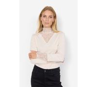 Spitzenshirt SOYACONCEPT "SC-MARICA 20", Damen, Gr. XL, beige (cream), Jersey, Obermaterial: 93% Lyocell, 7% Elasthan, unifarben, figurbetont hüftlang, hoch geschlossener Ausschnitt, Shirts, Viskosemi