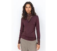 Spitzenshirt SOYACONCEPT "SC-MARICA 20", Damen, Gr. XL, braun (chocolate plum), Jersey, Obermaterial: 93% Lyocell, 7% Elasthan, figurbetont hüftlang, hoch geschlossener Ausschnitt, Shirts, Viskosemisc