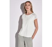 Spitzenshirt STREET ONE, Damen, Gr. 44, weiß (sanftes weiß), Web, 50% Baumwolle, 50% Modal, unifarben, gerade normal, Rundhals, Bündchen, Shirts, im soften Baumwoll-Mix (66419419-44) sanftes weiß