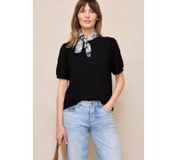 Spitzenshirt STREET ONE STUDIO, Damen, Gr. 36, schwarz, Web;Stoff;Spitze, Obermaterial: 48% Baumwolle, 48% Modal, 4% Elasthan; Ärmel: 97% Polyester, 3% Elasthan, unifarben, regular fit normal, Rundhal