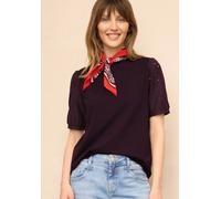 Spitzenshirt STREET ONE STUDIO, Damen, Gr. 38, very berry, Web;Stoff;Spitze, Obermaterial: 48% Baumwolle, 48% Modal, 4% Elasthan; Ärmel: 97% Polyester, 3% Elasthan, unifarben, regular fit normal, Rund