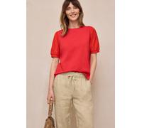 Spitzenshirt STREET ONE STUDIO, Damen, Gr. 40, chili rot, Web;Stoff;Spitze, Obermaterial: 48% Baumwolle, 48% Modal, 4% Elasthan; Ärmel: 97% Polyester, 3% Elasthan, unifarben, regular fit normal, Rundh