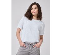 Spitzenshirt STREET ONE STUDIO, Damen, Gr. 46, weiß, Web, 95% Baumwolle, 5% Elasthan, unifarben, comfort fit normal, Rundhals, Bündchen, Shirts, mit Spitze (18959938-46) weiß
