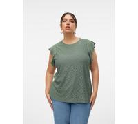 Spitzenshirt VERO MODA CURVE "VMCTASSA SL FRILL TOP NOOS CUR", Damen, Gr. L, grün (laurel wreath), Jersey, Obermaterial: 95% Polyester, 5% Elasthan, unifarben, loose fit normal, Rundhals, Shirts, Mate