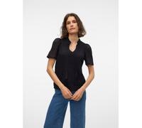 Spitzenshirt VERO MODA "VMHONEY LACE S/S TASSEL TOP WVN GA", Damen, Gr. M, schwarz (schwarz pattern:original lace), Web, Obermaterial: 75% Baumwolle, 25% Nylon, unifarben, regular fit, Rundhals, Shirt