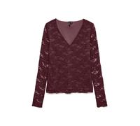 Spitzenshirt VERO MODA "VMIBEN LS V-NECK TOP JRS NOOS", Damen, Gr. XS, winetasting, Jersey, Obermaterial: 92% Polyamid, 8% Elasthan, unifarben, V-Ausschnitt, Shirts (69102508-XS) winetasting