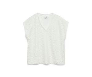 Spitzenshirt VERO MODA "VMIRIS CROCHET V-NECK T-SHIRT JRS BTQ", Damen, Gr. S, cloud dancer, Jersey, Obermaterial: 100% Polyester, unifarben, bequem normal, tiefer V-Ausschnitt, Shirts (83862905-S) clo