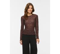 Spitzenshirt VILA "VIFAY O-NECK L/S TOP - NOOS", Damen, Gr. M, coffee bean, Jersey, Obermaterial: 95% Polyester, 5% Elasthan, unifarben, eng normal, Rundhals, Shirts, Materialmix, enger Schnitt (22420