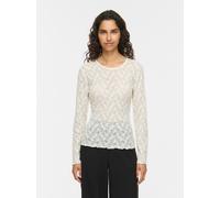 Spitzenshirt VILA "VIFAY O-NECK L/S TOP - NOOS", Damen, Gr. M, egret, Jersey, Obermaterial: 95% Polyester, 5% Elasthan, unifarben, eng normal, Rundhals, Shirts, Materialmix, enger Schnitt (48742538-M)