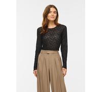 Spitzenshirt VILA "VIFAY O-NECK L/S TOP - NOOS", Damen, Gr. M, schwarz beauty, Jersey, Obermaterial: 95% Polyester, 5% Elasthan, unifarben, eng normal, Rundhals, Shirts, Materialmix, enger Schnitt (34
