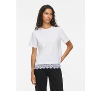 Spitzenshirt VILA "VINORA S/S LACE T-SHIRT - NOOS", Damen, Gr. L, weiß (hellweiß), Jersey, Obermaterial: 96% Baumwolle, 4% Elasthan, unifarben, normal, Rundhals, Shirts, Baumwollmischung, regular fit,