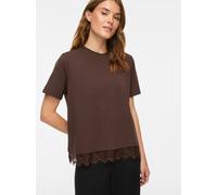 Spitzenshirt VILA "VINORA S/S LACE T-SHIRT - NOOS", Damen, Gr. S, braun (coffee bean), Jersey, Obermaterial: 96% Baumwolle, 4% Elasthan, unifarben, normal, Rundhals, Shirts, Baumwollmischung, regular