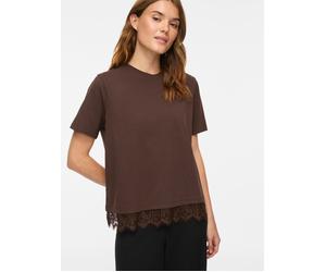 Spitzenshirt VILA "VINORA S/S LACE T-SHIRT - NOOS", Damen, Gr. S, braun (coffee bean), Jersey, Obermaterial: 96% Baumwolle, 4% Elasthan, unifarben, normal, Rundhals, Shirts, Baumwollmischung, regular