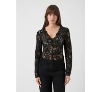 Spitzenshirt Y.A.S "YASLACEY LS V-NECK LACE TOP S. NOOS", Damen, Gr. XL, schwarz, Jersey, Obermaterial: 95% Nylon, 5% Elasthan, unifarben, slim fit normal, V-Ausschnitt, Shirts (16509817-XL) schwarz