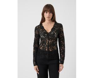 Spitzenshirt Y.A.S "YASLACEY LS V-NECK LACE TOP S. NOOS", Damen, Gr. XL, schwarz, Jersey, Obermaterial: 95% Nylon, 5% Elasthan, unifarben, slim fit normal, V-Ausschnitt, Shirts (16509817-XL) schwarz