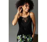 Spitzentop ANISTON CASUAL, Damen, Gr. 44, schwarz, Single Jersey, Obermaterial: 100% Viskose. Spitze: 100% Polyester, unifarben, figurumspielend Po-bedeckend, Tops Spitzentop, mit verstellbaren Spaghe