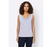 Spitzentop, Damen, Gr. 44, blau (hellblau), 100% Baumwolle, Spitze:100% Baumwolle, LINEA TESINI BY HEINE, unifarben, Rundhals, Tops Spitzentop (73988011-44) hellblau