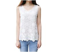Spitzentop Damen Weiß ,Spitzen Oberteile Damen Elegant,Tank Top Damen Sommer Top mit Spitze Blusentop Ärmelloses Rundhals Tunika Bluse Sommershirt Basic Lose Tshirt Freizeit Büro Tops für Frauen