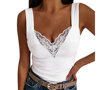Spitzentop Damen Weiß -Trägertop Damen Sommer -Cami Top Damen Sexy Tank Tops Spitzen Oberteile Slim Fit Ärmelloses T Shirt V Ausschnitte Tunika Bluse Sommertops Luftig Weste Tanktops Frauen