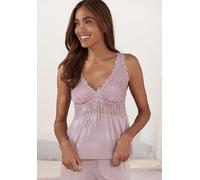 Spitzentop LASCANA, Damen, Gr. 32/34, lila (mauve), Single Jersey, Obermaterial: 95% Viskose, 5% Elasthan. Spitze: 90% Polyamid, 10% Elasthan, unifarben, figurbetont hüftlang, tiefer V-Ausschnitt, Top