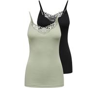 Spitzentop ONLY "ONLKIRA - Doppelpack mit Spitzendetail für feminine Looks", Damen, Gr. L (40), desert sage pack:schwarz, Jersey, Obermaterial: 100% Baumwolle, unifarben, figurbetont normal, V-Ausschn