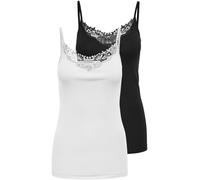 Spitzentop ONLY "ONLKIRA - Doppelpack mit Spitzendetail für feminine Looks", Damen, Gr. M, schwarz-weiß (schwarz pack:weiß), Jersey, Obermaterial: 100% Baumwolle, unifarben, figurbetont normal, V-Auss