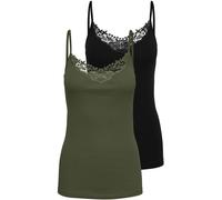 Spitzentop ONLY "ONLKIRA - Doppelpack mit Spitzendetail für feminine Looks", Damen, Gr. S (36), schwarz pack:kalamata,, Jersey, Obermaterial: 100% Baumwolle, unifarben, figurbetont normal, V-Ausschnit
