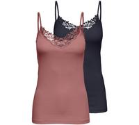 Spitzentop ONLY "ONLKIRA - Doppelpack mit Spitzendetail für feminine Looks", Damen, Gr. XL (42), bunt (night sky, witherot rose), Jersey, Obermaterial: 100% Baumwolle, unifarben, figurbetont normal, V