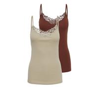Spitzentop ONLY "ONLKIRA - Doppelpack mit Spitzendetail für feminine Looks", Damen, Gr. XL (42), henna pack:henna, humus, Jersey, Obermaterial: 100% Baumwolle, unifarben, figurbetont normal, V-Ausschn