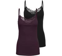 Spitzentop ONLY "ONLKIRA - Doppelpack mit Spitzendetail für feminine Looks", Damen, Gr. XL (42), schwarz pack:port royale, Jersey, Obermaterial: 100% Baumwolle, unifarben, figurbetont normal, V-Aussch