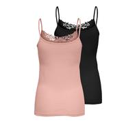 Spitzentop ONLY "ONLKIRA - Doppelpack mit Spitzendetail für feminine Looks", Damen, Gr. XL (42), schwarz pack:misty rose, Jersey, Obermaterial: 100% Baumwolle, unifarben, figurbetont normal, V-Ausschn