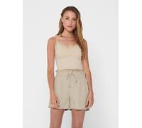 Spitzentop ONLY "ONLVICKY LACE SEAMLESS CROPPED TOP", Damen, Gr. S, beige (peach taffy), Jersey, Obermaterial: 92% Polyamid, 8% Elasthan, unifarben, bauchfrei, V-Ausschnitt, Tops Spitzentop (33223812-
